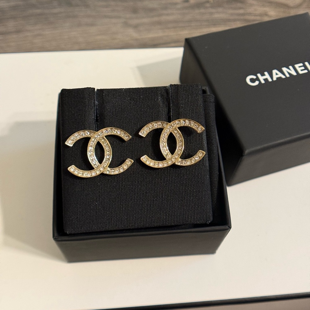 Chanel Large Gold Crystal CC Statement Earrings